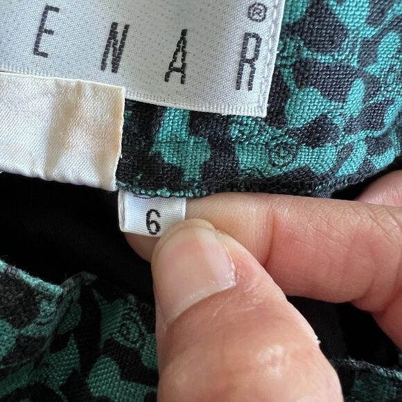 Vintage Kenar Linen Skirt Womens Small Teal Black Abstract Pencil High Waist 90s - Picture 10 of 10